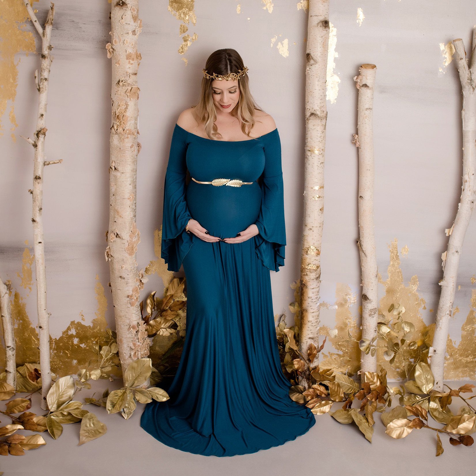Mune's Cradle Long Flowy Bell Sleeve Pregnancy Photoshoot Dress